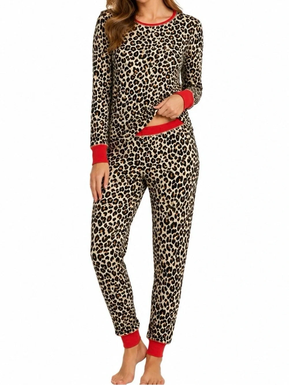 Nordstrom Women’s Small Leopard Print Pajama Set Red Trim